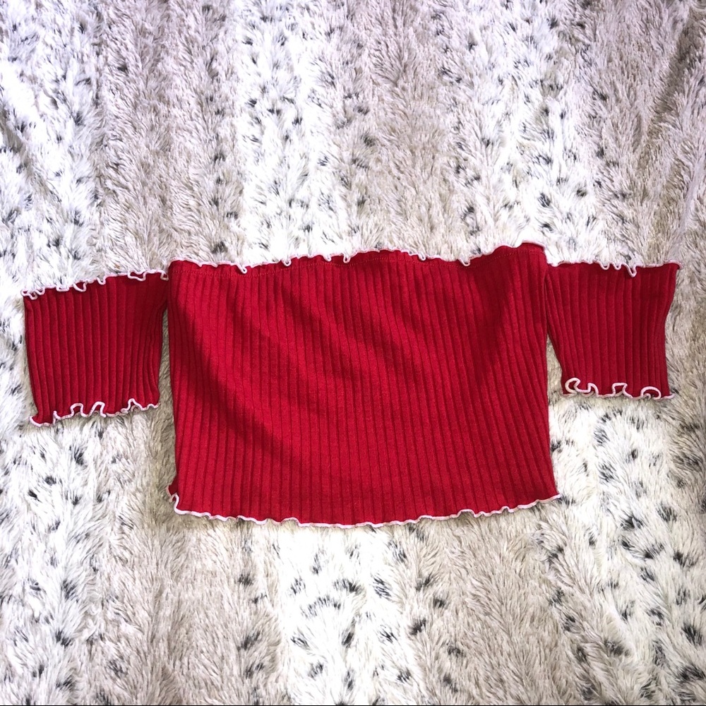 Forever 21 bright red frilly bando cropped top